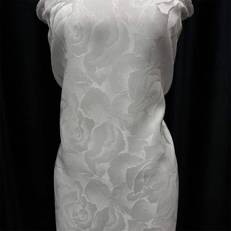 GCW-55010 Off-White Large Diffused Rose Jacquard Satin Fabric | 150cm Width